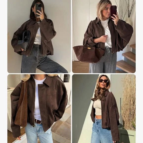 Faux Suede Bomber Jacket - Picture 2 of 4